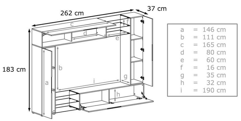 Dimensions de l'ensemble tv design lumineux